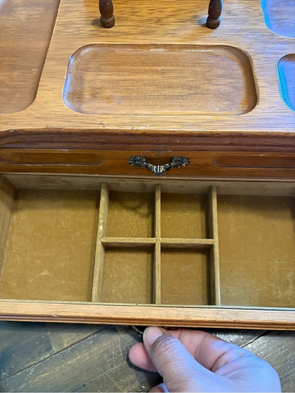 Vintage Valet Organizer Wood Caddy Mens Jewelry Box Velvet Drawers Catchall